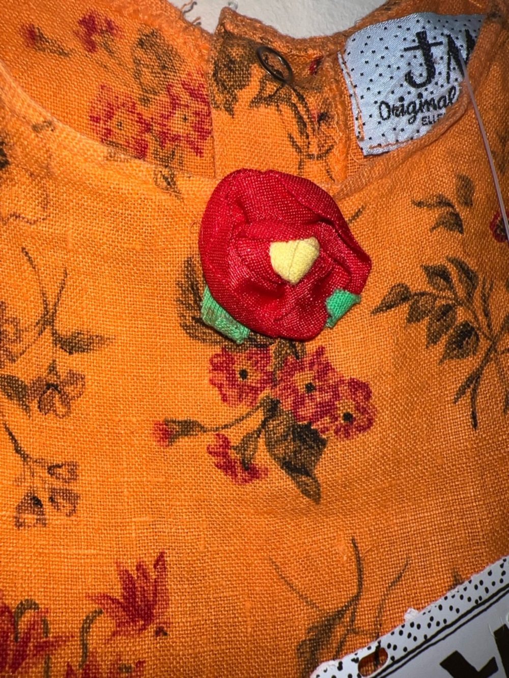 Vintage Kids Handmade Floral Ruffle Linen Tank & Shorts Set - Orange 2T - Picture 4 of 8